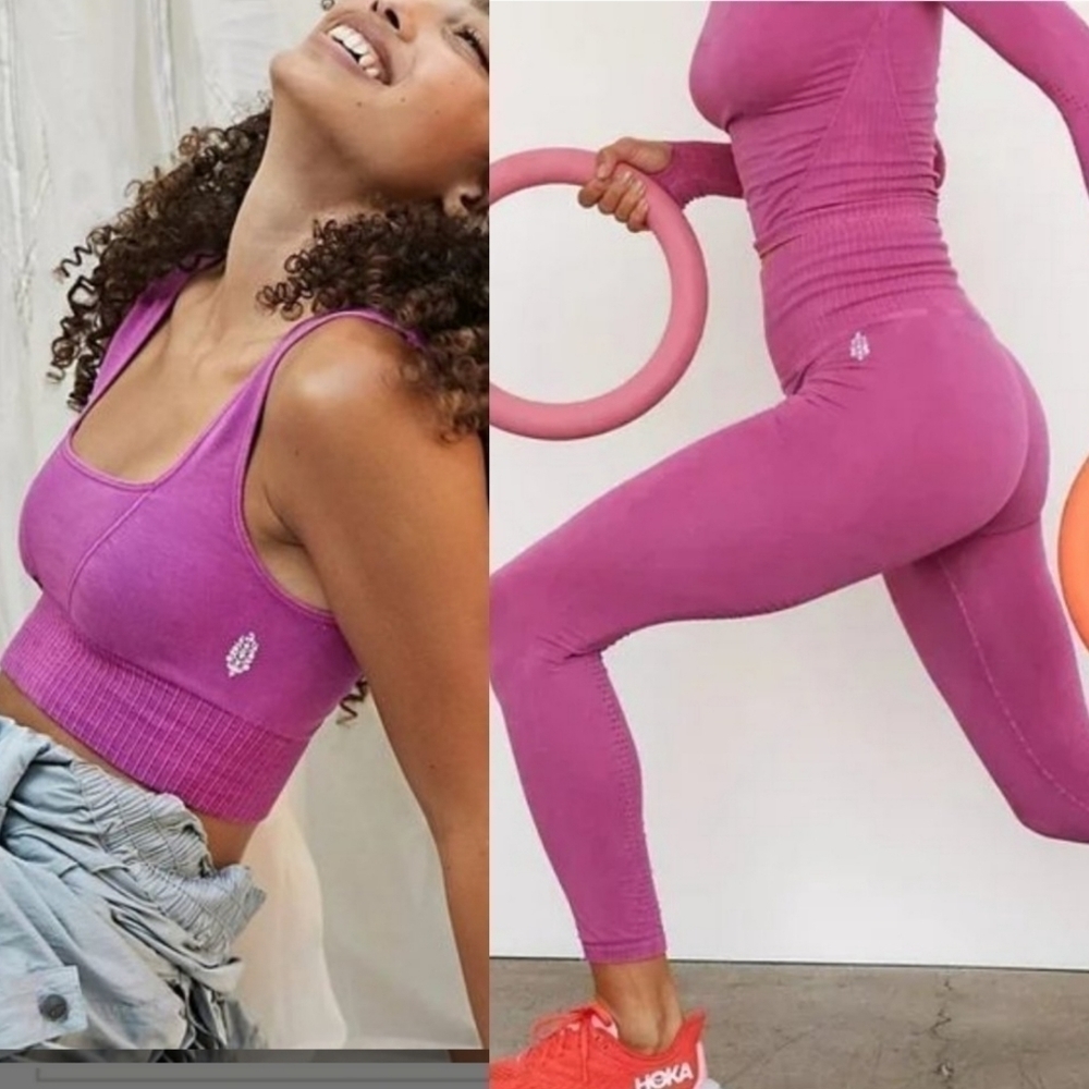 New FP Movement Good Karma Confetti Pink Top/Leggings Set XS/S Top + M/L Bottom